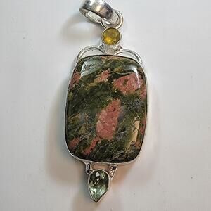 Necklace Pendants Unakite Jasper Handmade Jewelry in Sterling Silver Facet Gem